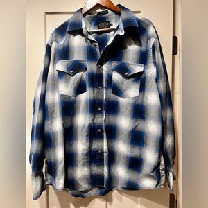 Men’s Pendleton Blue and White Checkered Frontier Shirt XL Pearl Snaps